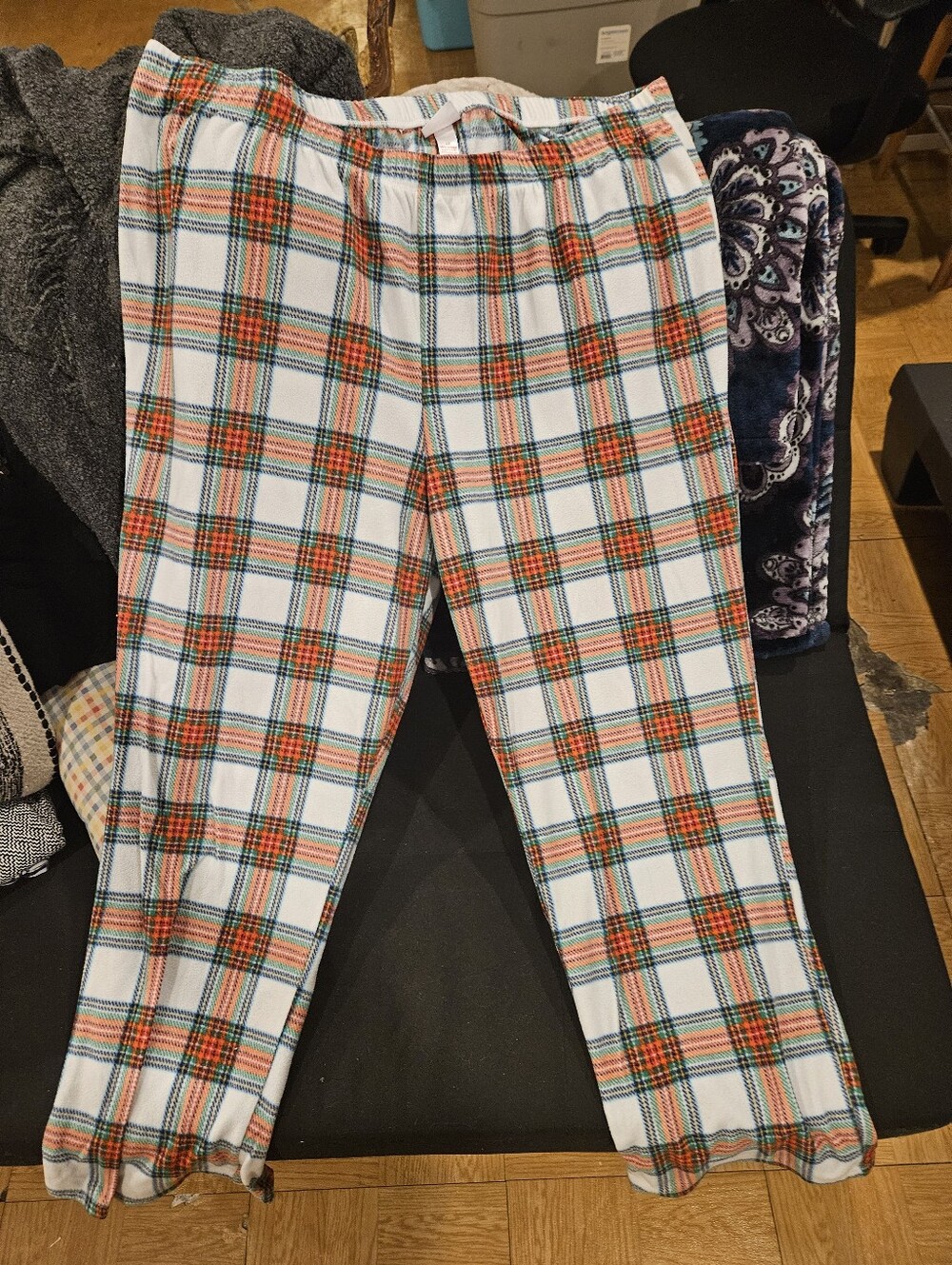 Wondershop White Sleepwear Pants with Orange, Green & Blue Plaid